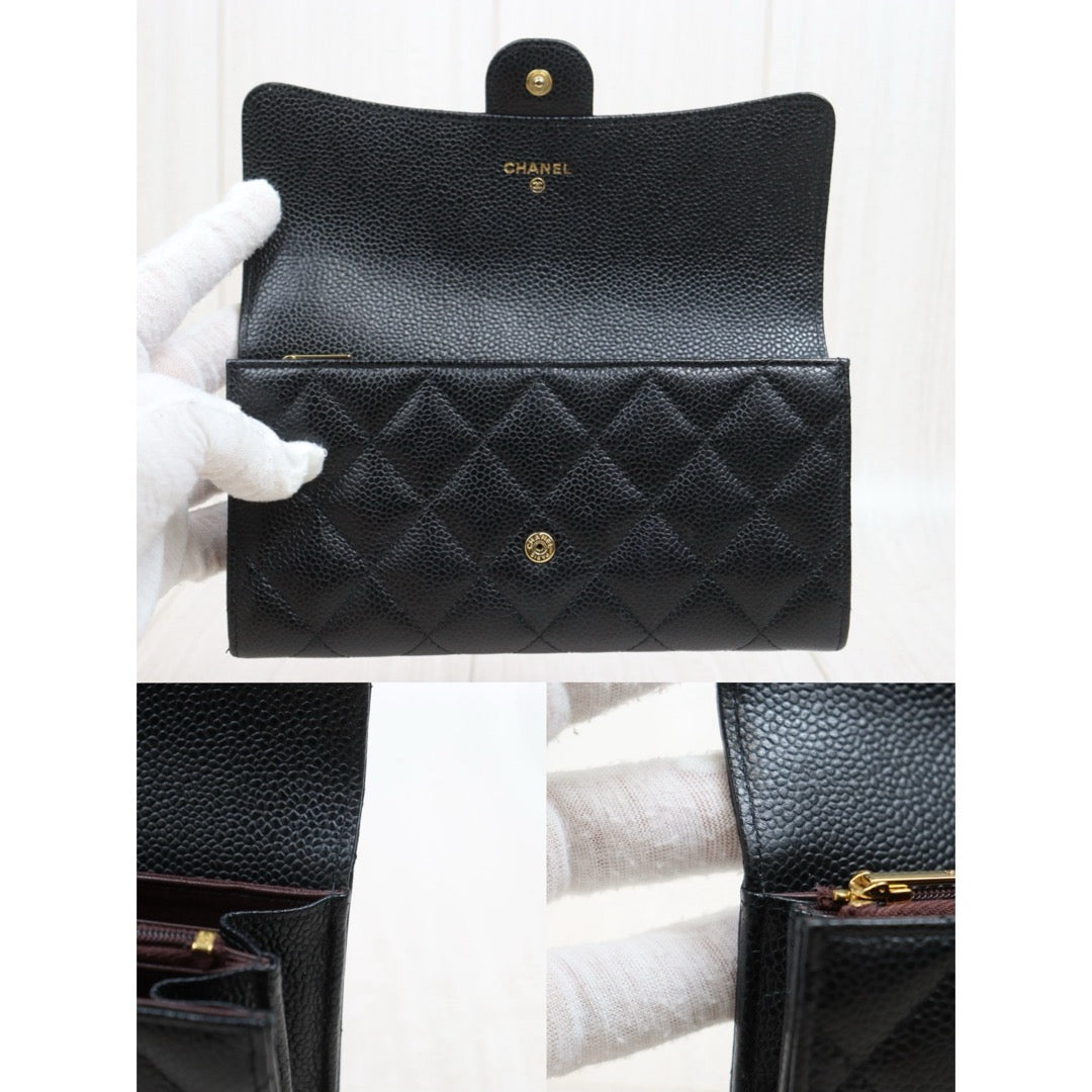 Include Entrupy Certificate of Authenticity｜Good ( Rank AB) ｜CHANEL Caviar Skin Black Long Wallet Made In 2019-2020Year｜26052805