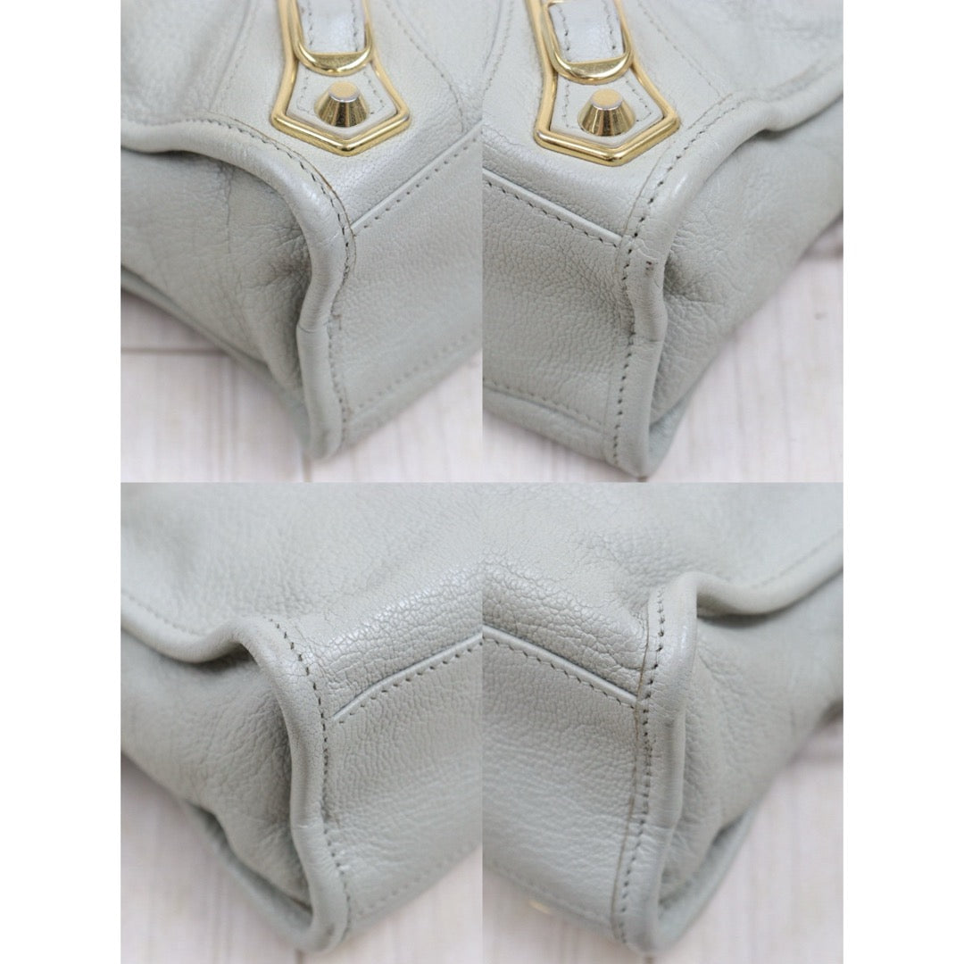 Include Entrupy Certificate of Authenticity｜Good ( Rank AB)｜Balenciaga Goatskin Edge Gaint Classic Mini City Handbag Shoulder Bag Light Gray｜S26060103