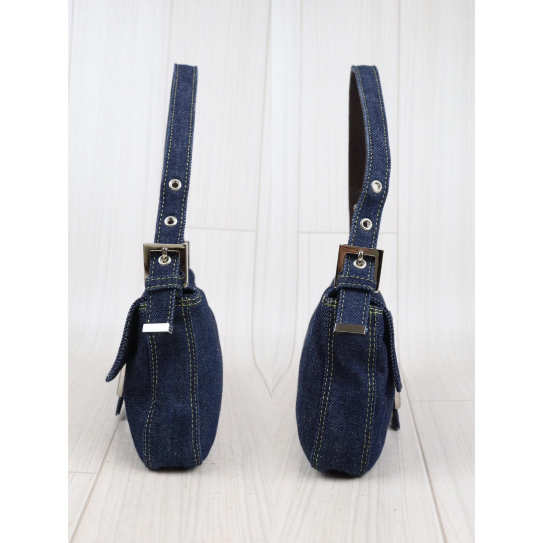 Rank A｜ FENDI Blue Denim  Mamma Baguette Shoulder Bag ｜V23122129