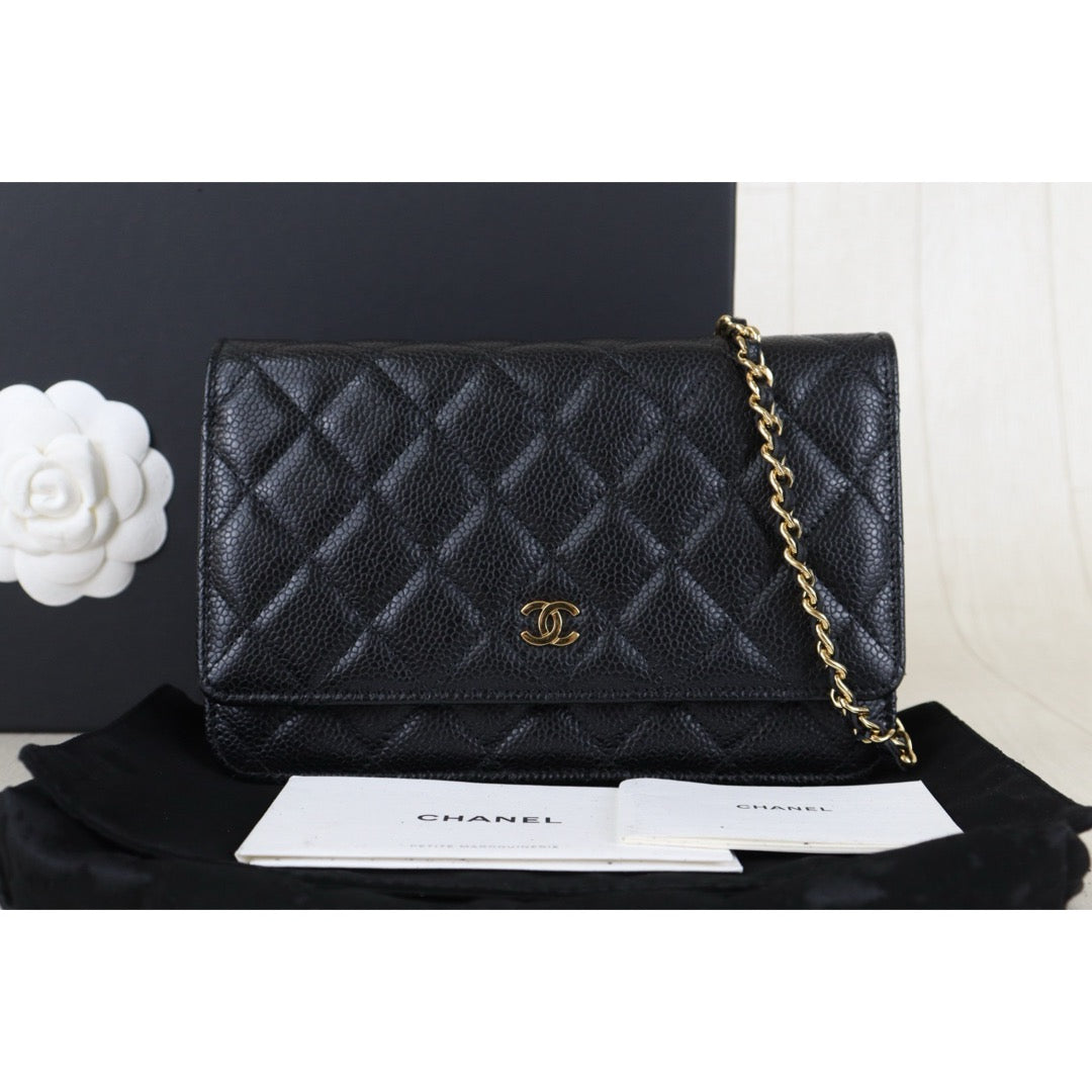 Include Entrupy Certificate of Authenticity｜Very Good ( Rank A)｜CHANEL Caviar Skin WOC Chain Bag Black  IC Chips ｜S26090703