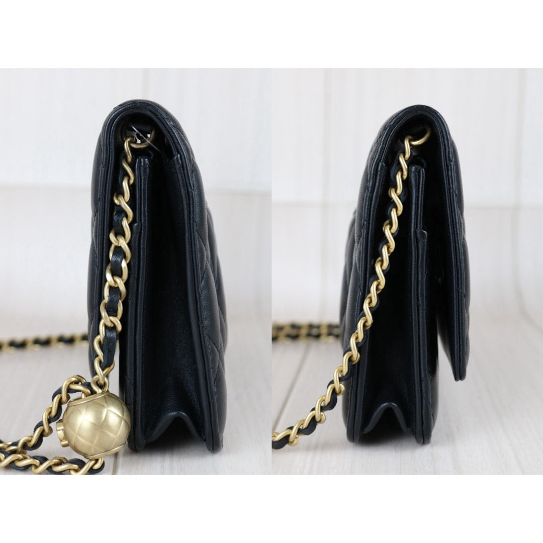 Include Entrupy Certificate of Authenticity｜Very Good ( Rank A)｜ CHANEL Coco Mark Lambskin Golden Chain WOC  Black Made In 2020-2021Year｜S26051512