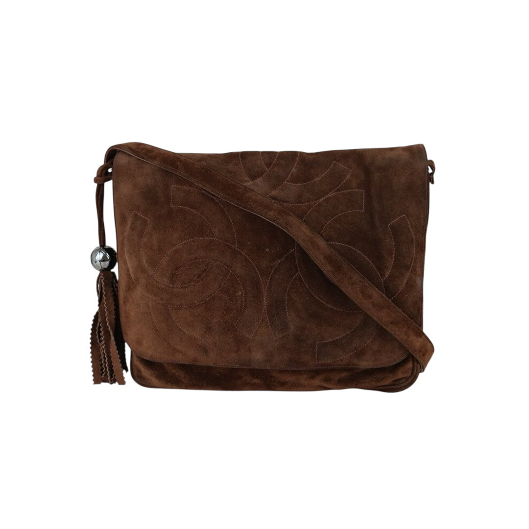 Include Entrupy Certificate of Authenticity｜Good ( Rank AB) ｜ CHANEL  Coco Mark Chammy Leather Tassel Shoulder Bag Brown Made In 1994～1996Year ｜S26032907