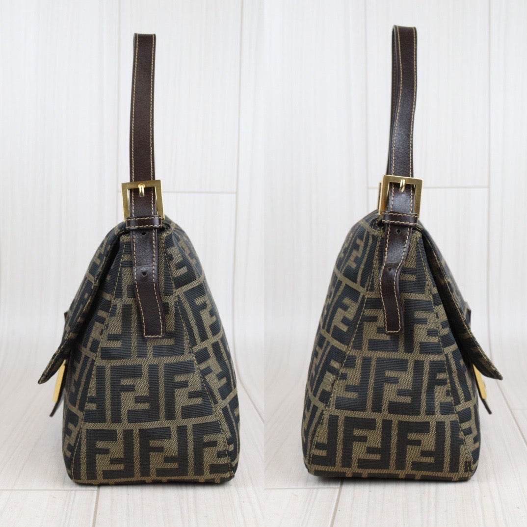 Rank A｜ FENDI Zucca Mamma Baguette Shoulder Bag Gold Hardware｜23102847