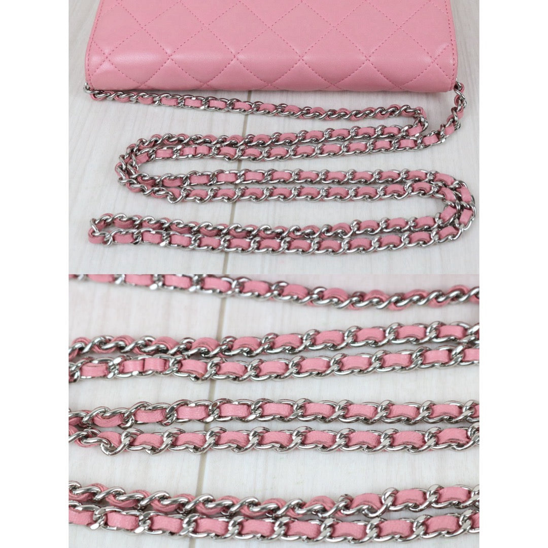 Include Entrupy Certificate of Authenticity｜Good ( Rank AB) ｜CHANEL Lambskin Cherry Blossom Pink WOC Chain Bag Made in 2012-2013 Year｜S26081902