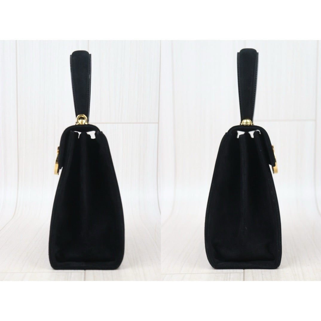 Very Good ( Rank A) ｜Ferragamo Gancini Suede 2WAY Handbag Shoulder Bag Black｜24091703