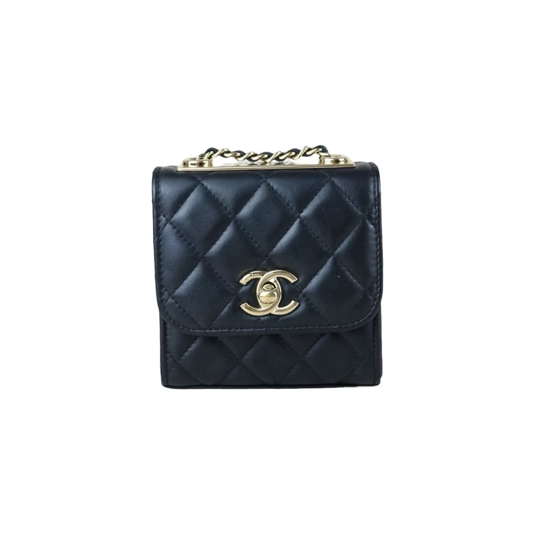 Include Entrupy Certificate of Authenticity｜Very Good ( Rank A)｜ CHANEL Matelasse Chain Lamb Skin Trandy CC mini Box Black Made In 2021-2022Year ｜S26060113