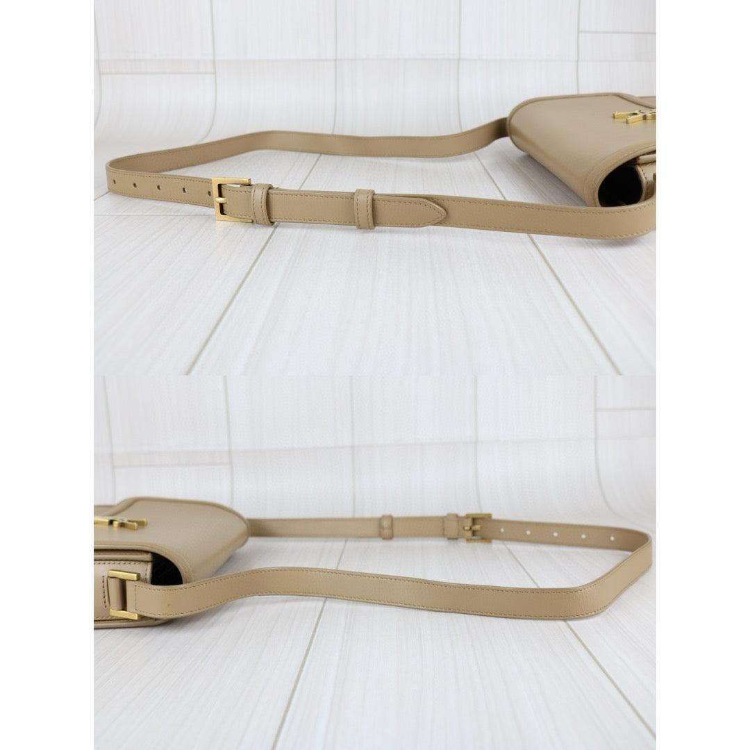 Good ( Rank AB)｜  Saint Laurent YSL Solferino Box leather Beige MM Shoulder Bag ｜B25012206