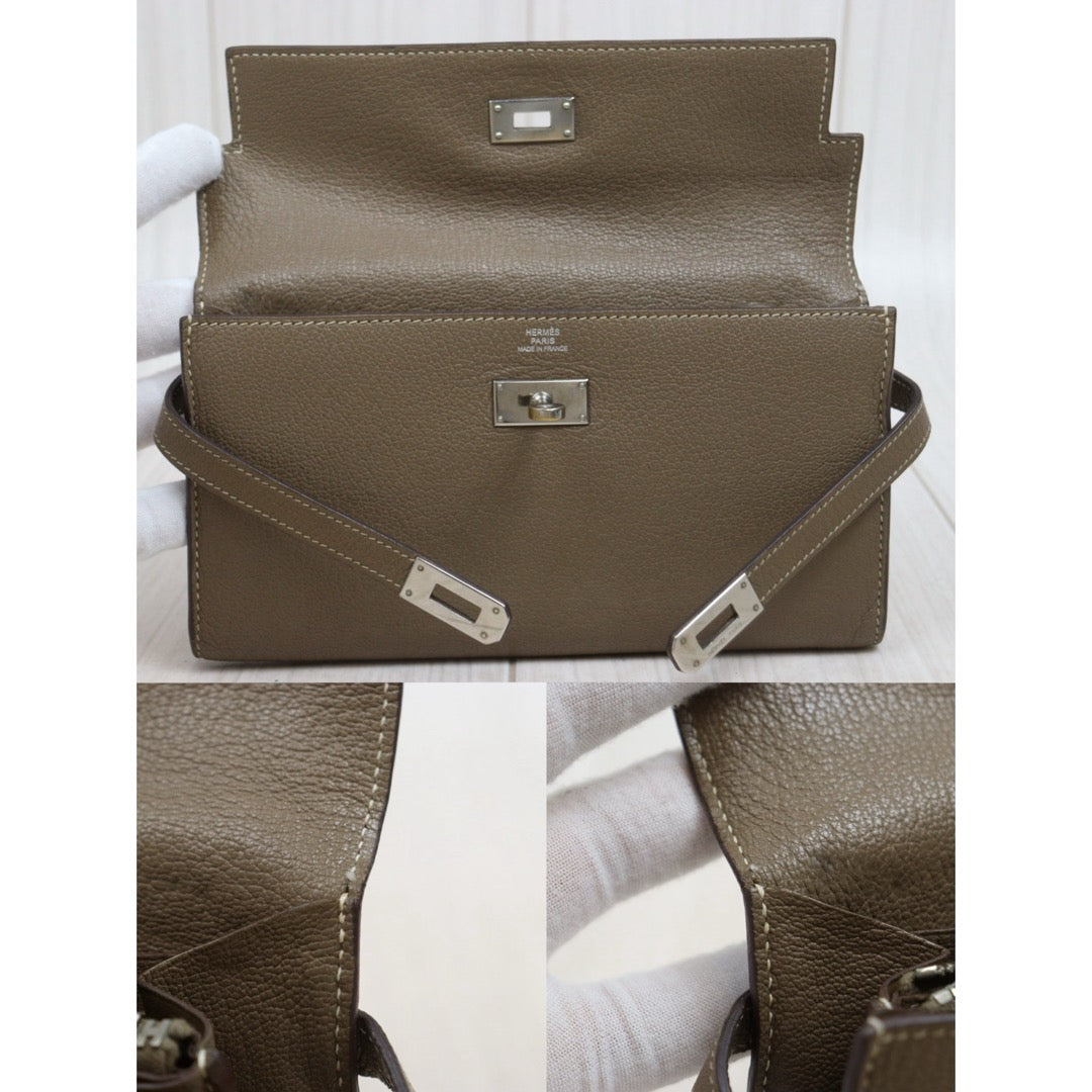 Include Entrupy Certificate of Authenticity｜Good ( Rank AB)｜ HERMES Goatskin Kelly Long Wallet Etoupe □O Stamp Made In 2011Year｜W26020601
