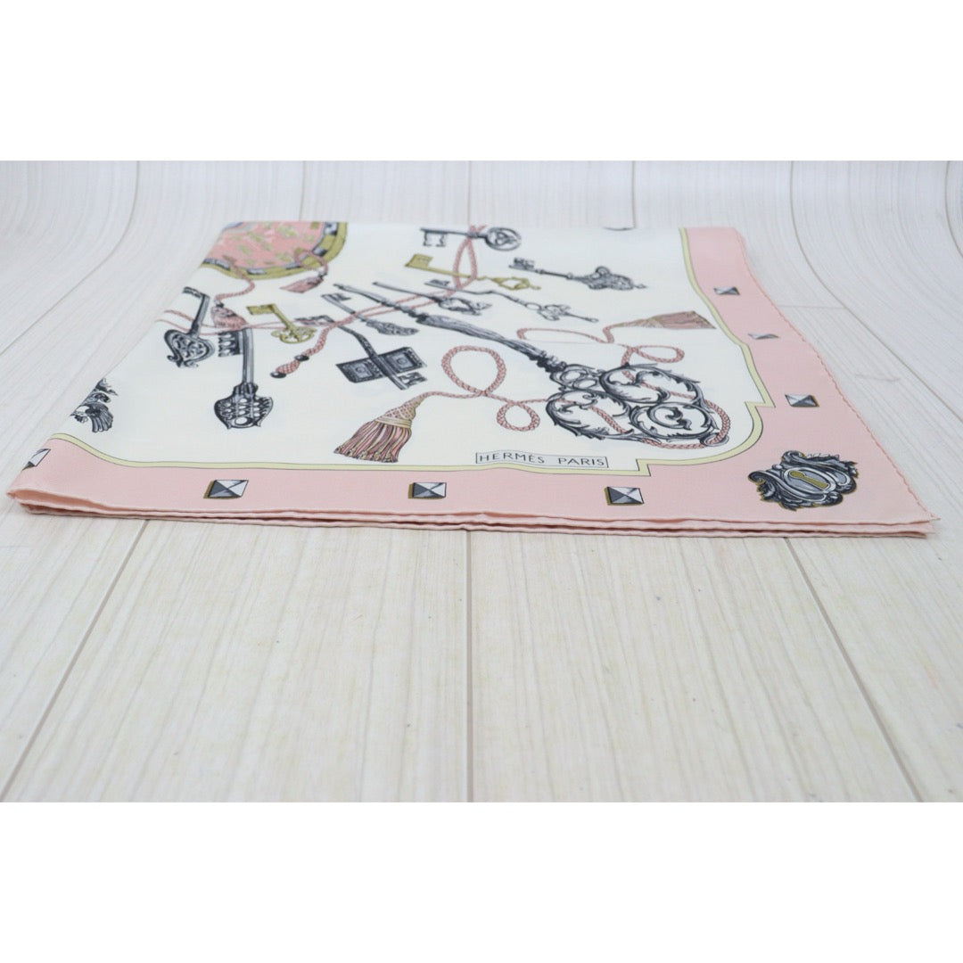 Very Good ( Rank A) ｜ HERMES Les Clefs The Keys Pink Scarf 90｜V25110605