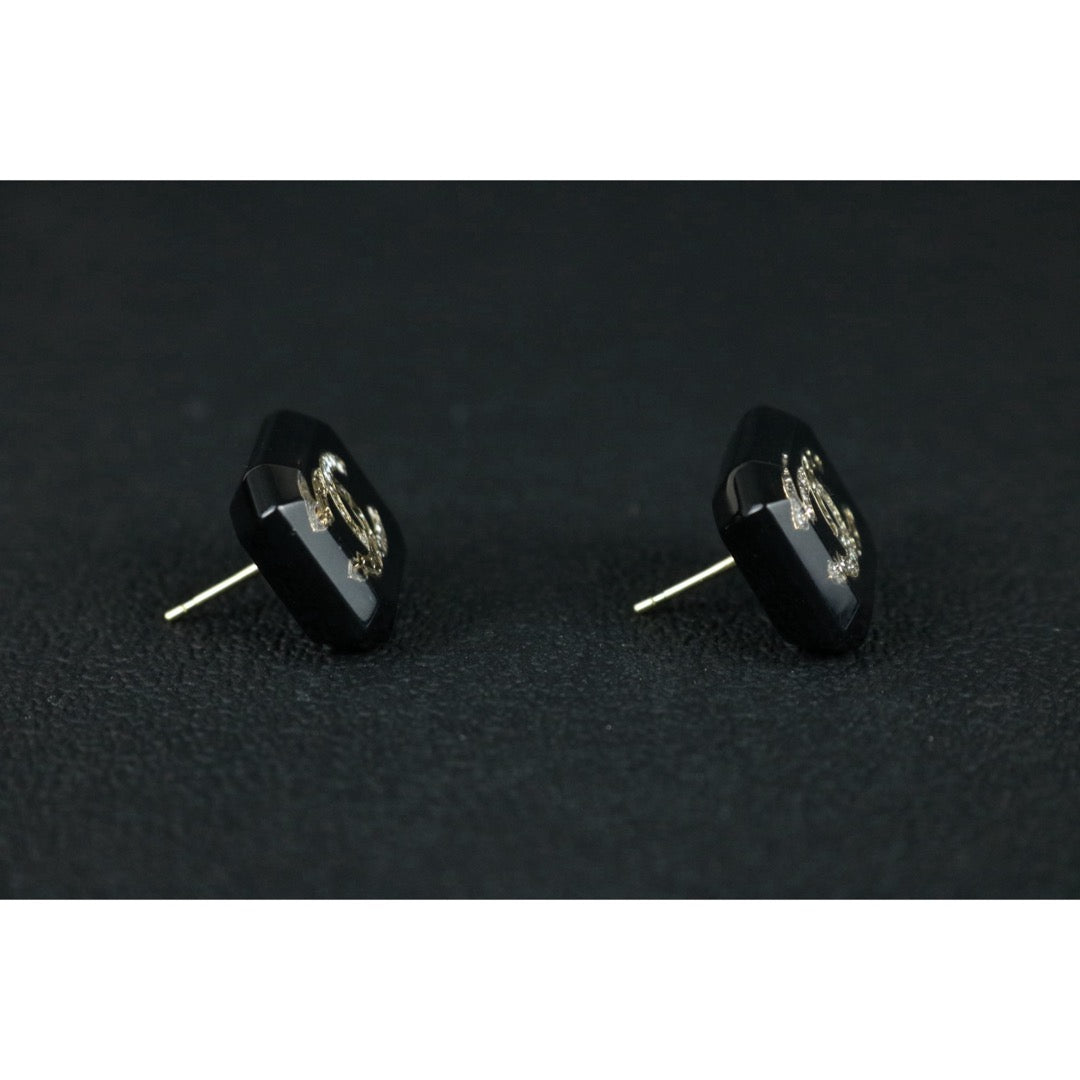 Include Authentic Detective Certificate of Authenticity｜Very Good ( Rank A) ｜CHANEL B23A COCO Mark  Black Acrylic Rhinestone Earrings Made In 2023Year｜S26050716