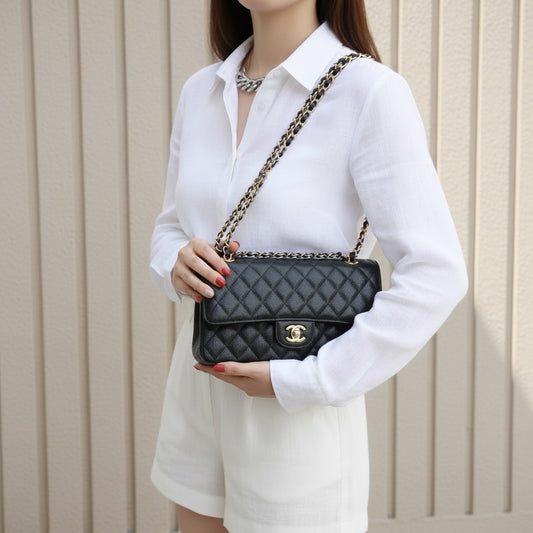 Include Entrupy Certificate of Authenticity｜Very Good ( Rank A)｜ CHANEL Caviar Skin Matrasse Chain Double Flap 25 Shoulder Bag Black Made In 2006-2008Year  ｜S26052101