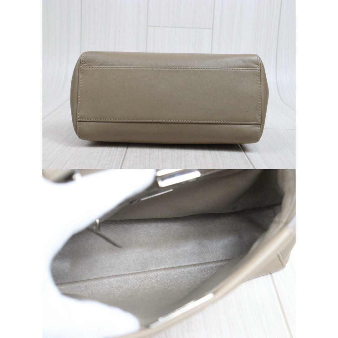 Include Entrupy Certificate of Authenticity｜Good ( Rank AB) ｜ FENDI Calf Leather Peekapoo iconic mini Handbag With Shoulder Bag Pebble｜26081806