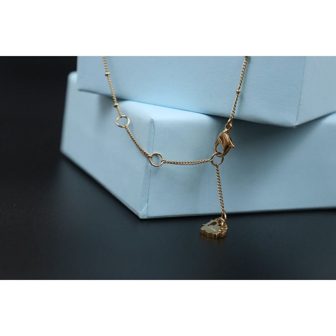 Very Good ( Rank A) ｜ Dior  Heart＆D Necklace Rhinestone Golden Plated ｜V25110617