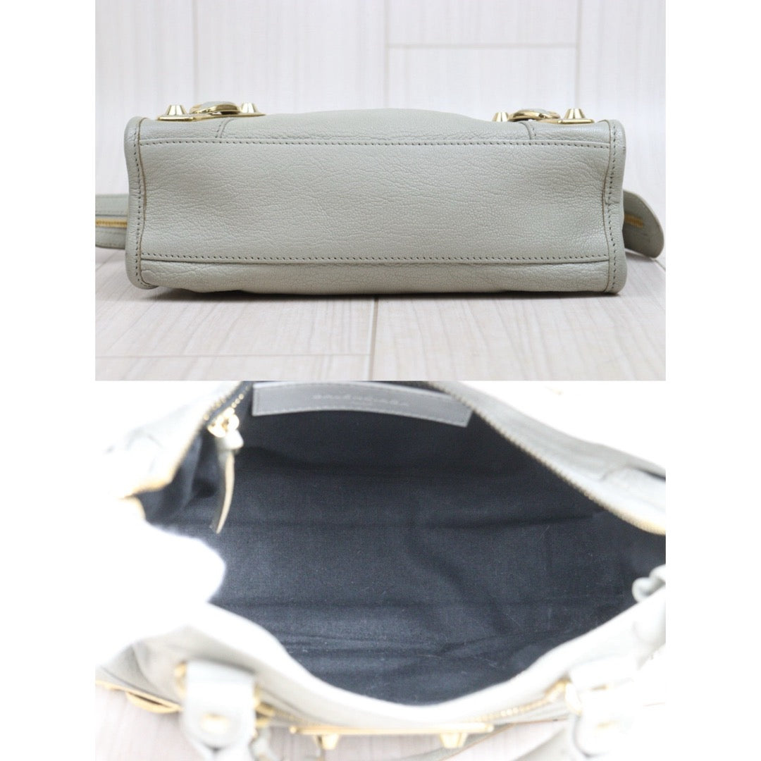 Include Entrupy Certificate of Authenticity｜Good ( Rank AB)｜Balenciaga Goatskin Edge Gaint Classic Mini City Handbag Shoulder Bag Light Gray｜S26060103