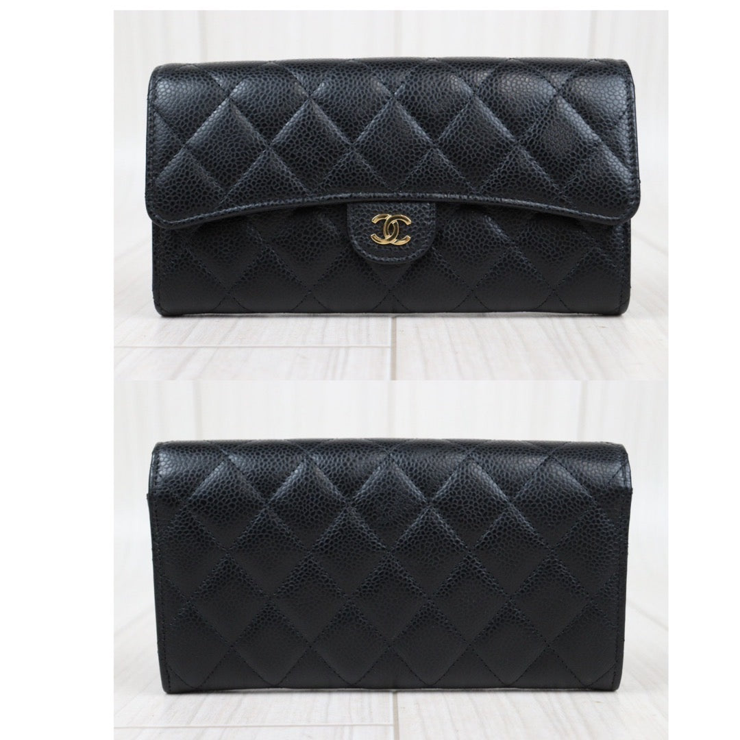 Rank SA ｜CHANEL Caviar Skin Black Long Wallet Made In 2018-2019 Year｜S23121103