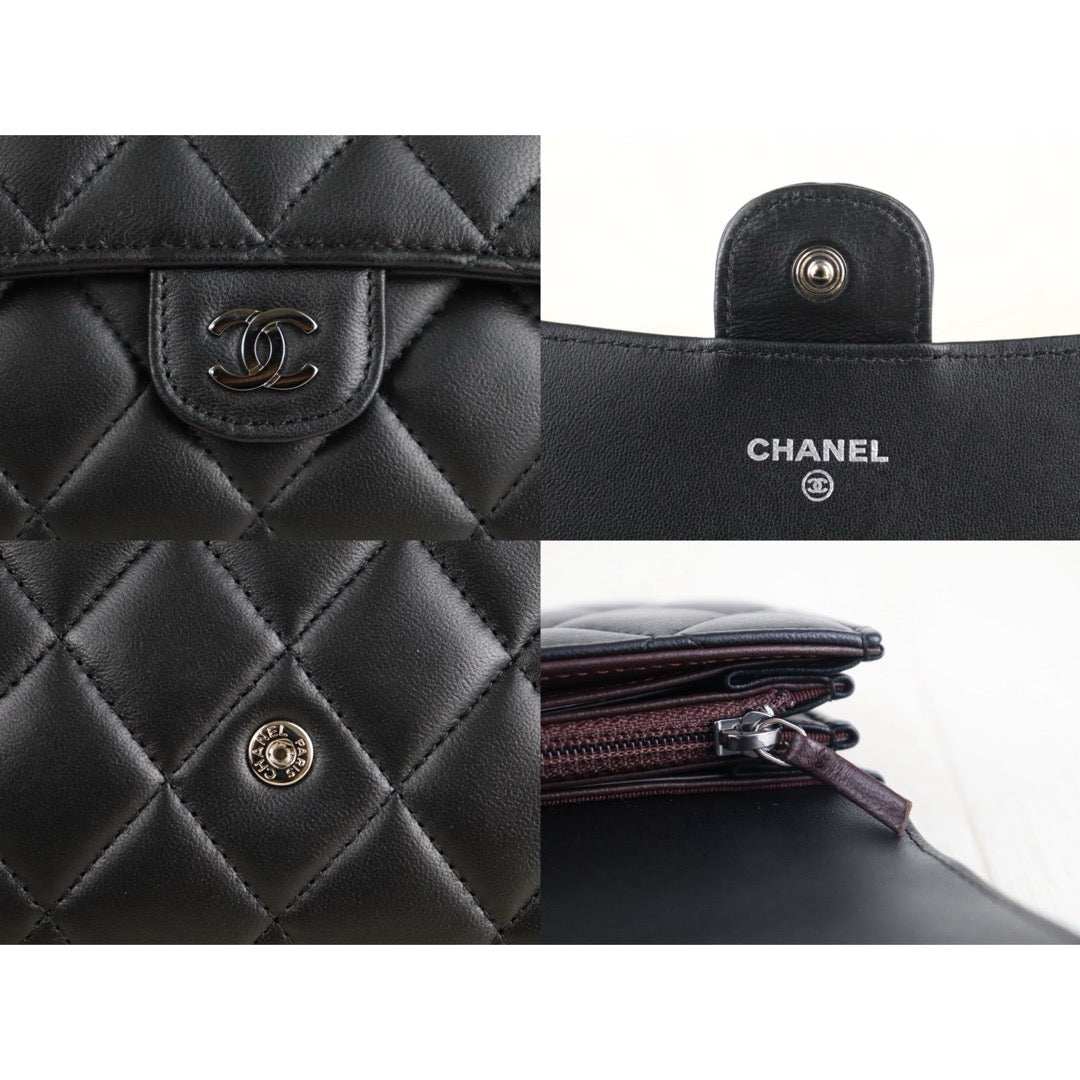 Include Entrupy Certificate of Authenticity｜Excellent（Rank SA）｜Full Set CHANEL Lamb Skin Black Long Wallet Made In 2016-2017Year｜S26060403
