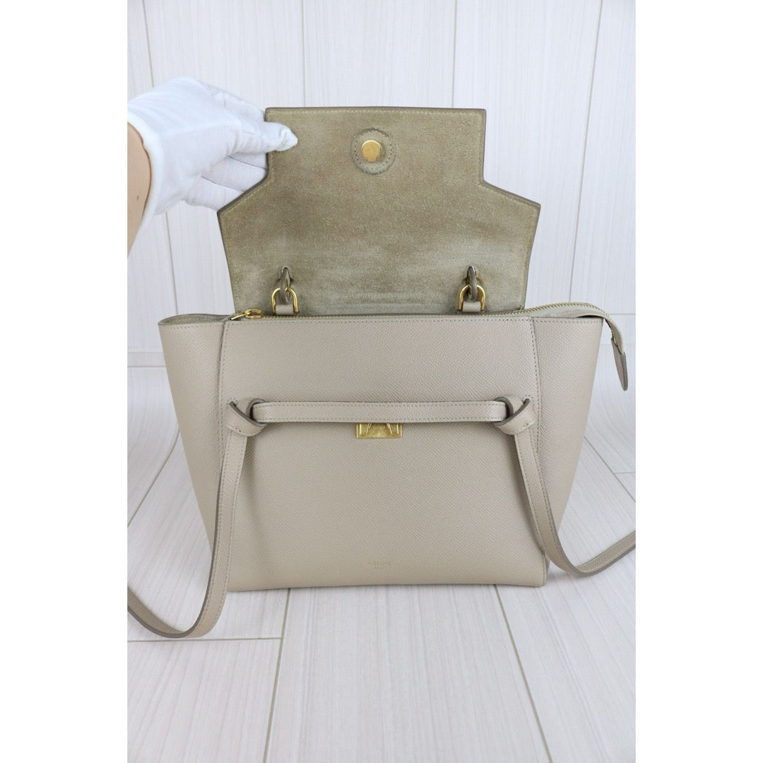 Very Good ( Rank A)｜CELINE Leather Calf Belt Micro Handbag Shoulder Bag Beige｜X25041301