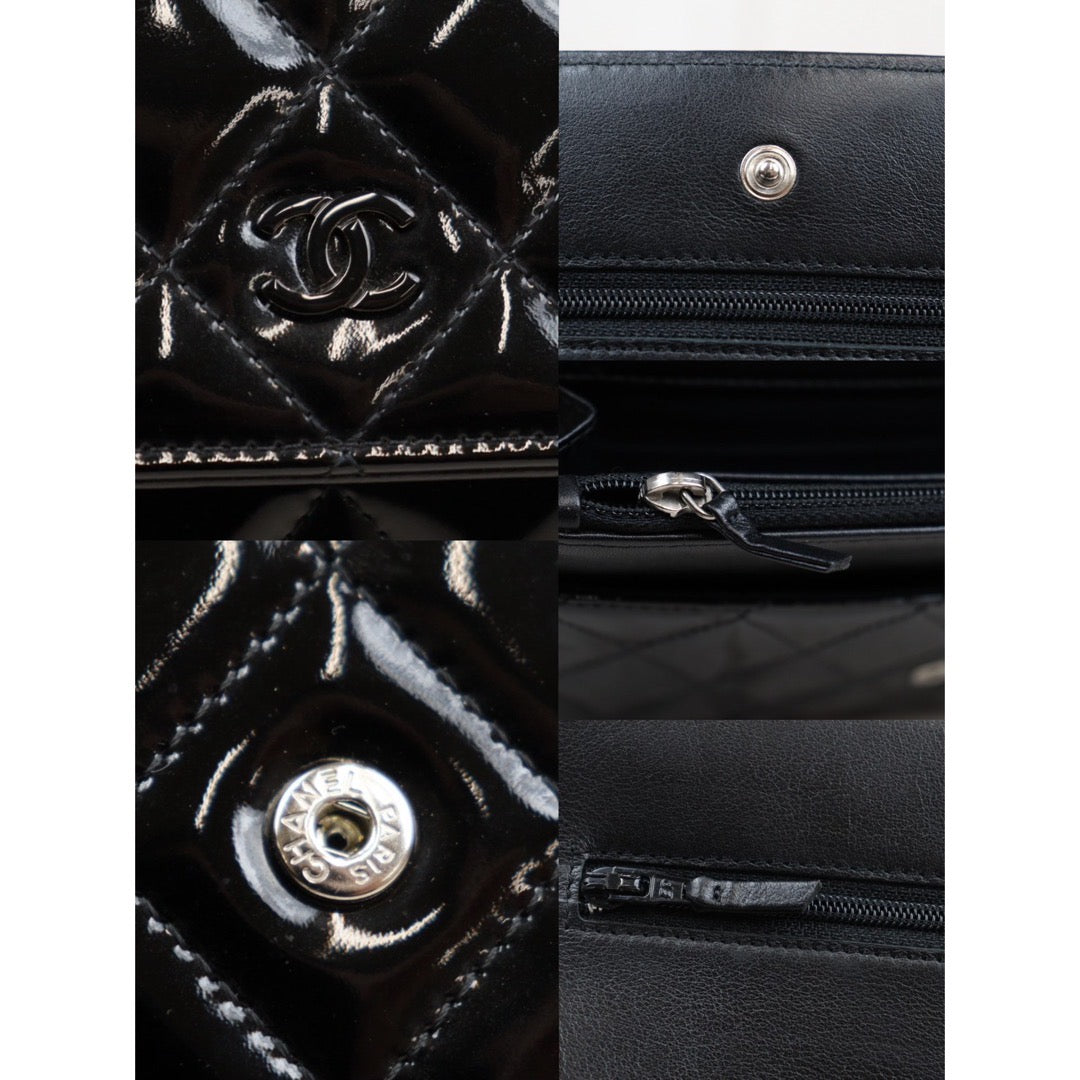 Rank A｜ CHANEL Enamel So Black Chain Wallet   ｜S24030408