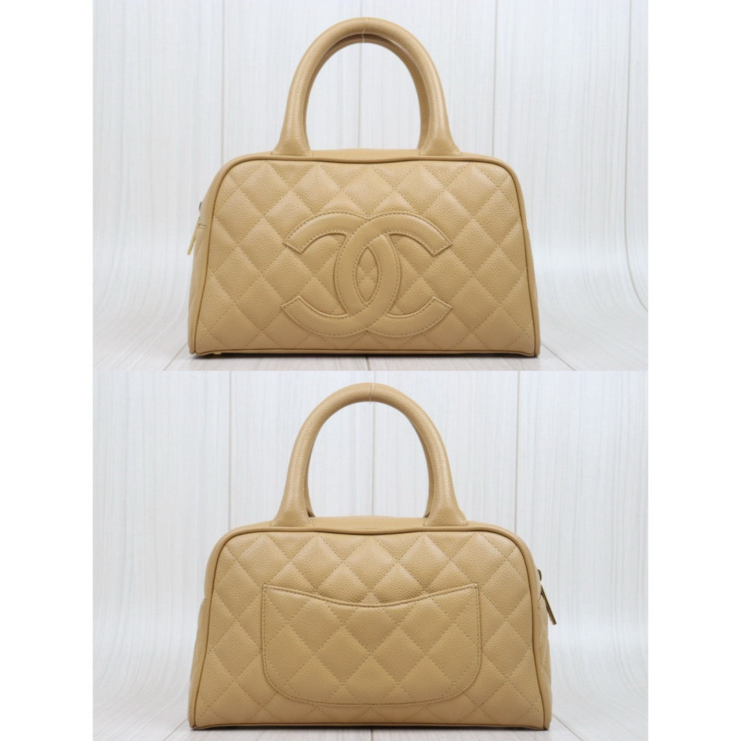 Good ( Rank AB)｜ CHANEL Caviar Skin  Calf Leather Bowling Hand Bag Beige Made In 2004～2005Year｜A25120609