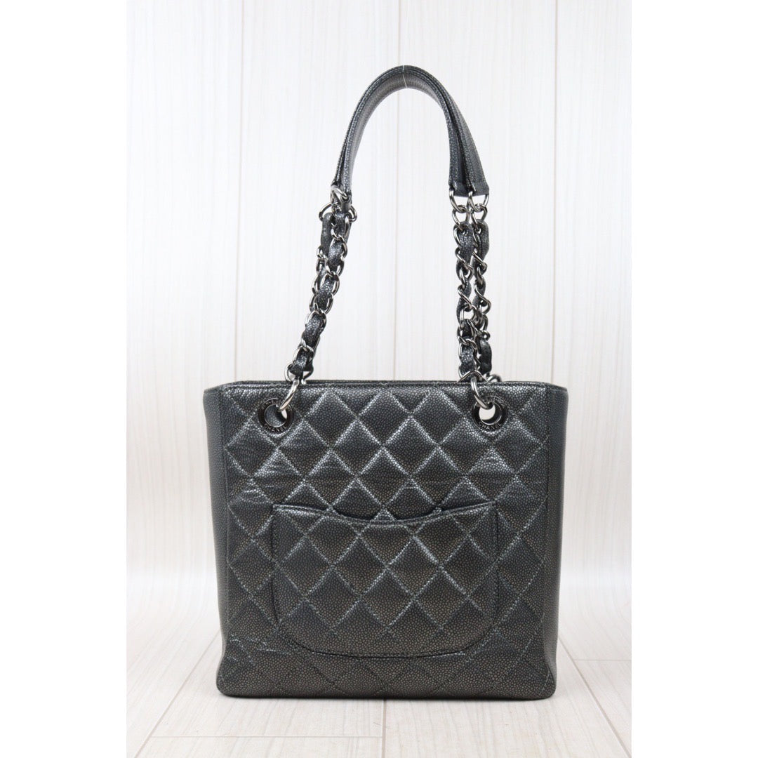 Rank AB ｜ CHANEL Limit Color Charcoal Grey Matrasse Caviar Skin PST Chain Tote Bag Made In 2010-2011 Year｜V24061735