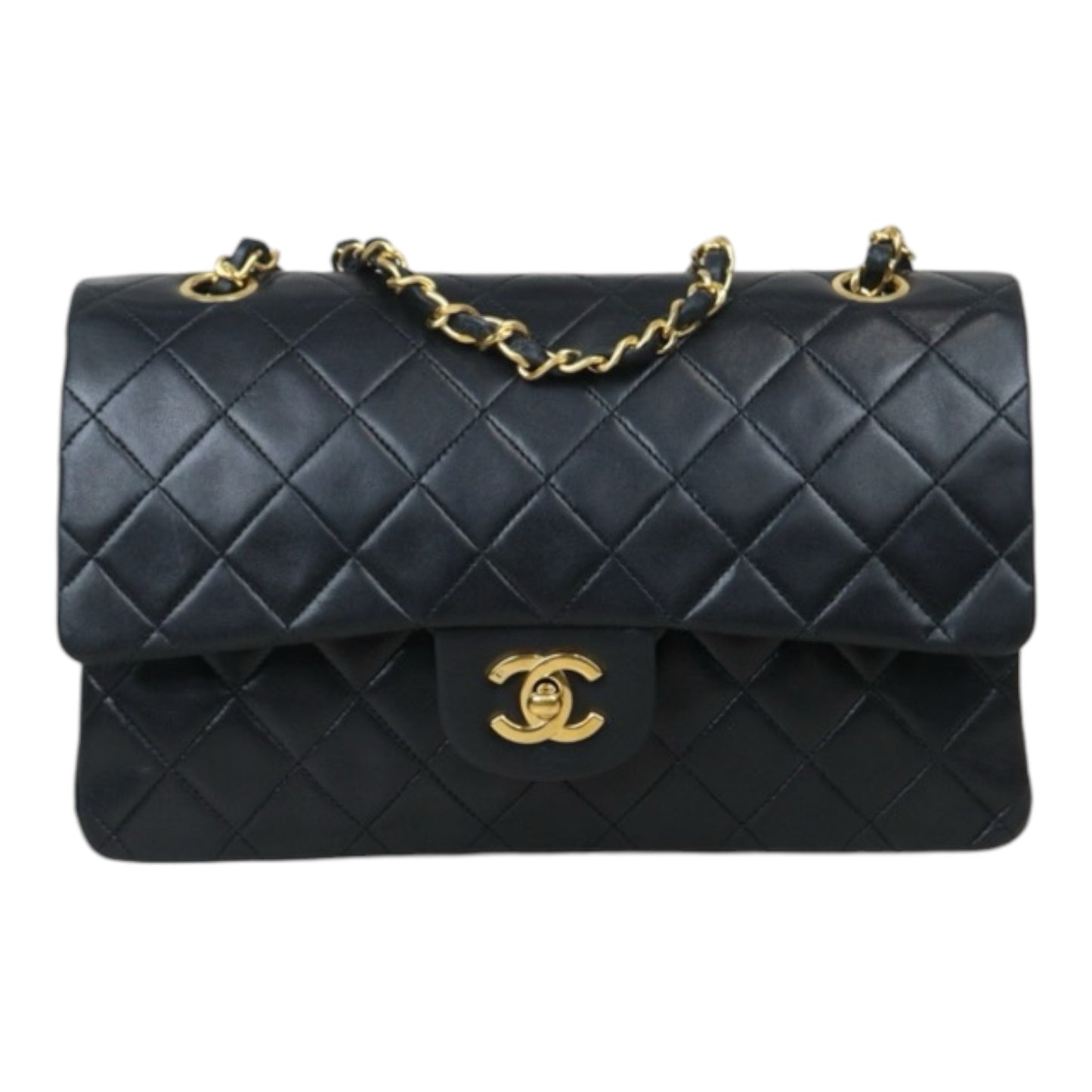 Good ( Rank AB)｜ CHANEL  Lamb Skin Black Double Flap 25 Medium Shoulder Bag Made in 1989-1991 Year ｜24091926