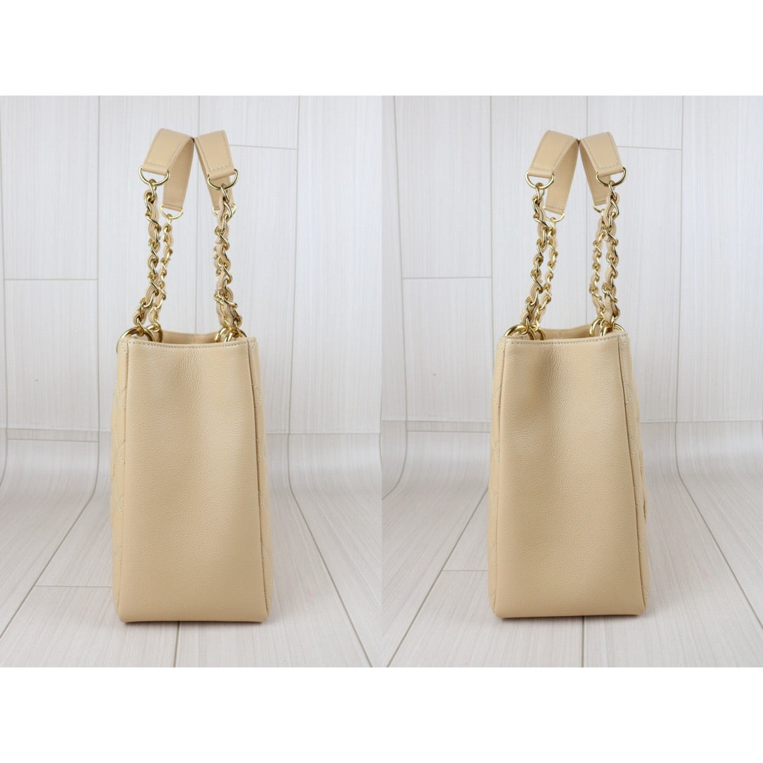Include Entrupy Certificate of Authenticity｜Excellent( Rank SA) ｜ CHANEL Caviar Skin Matelasse Chain GST Tote Bag  Beige  Made In 2014Year｜X26100711