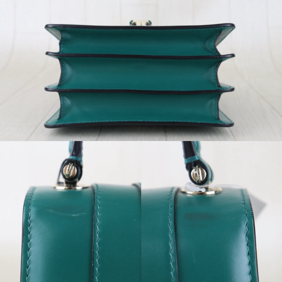 Include Entrupy Certificate of Authenticity｜Good ( Rank AB) ｜Bvlgari Calf Leather Serpenti Forever Top in Emerald Green Hand Bag With Shoulder Strap ｜S26090719