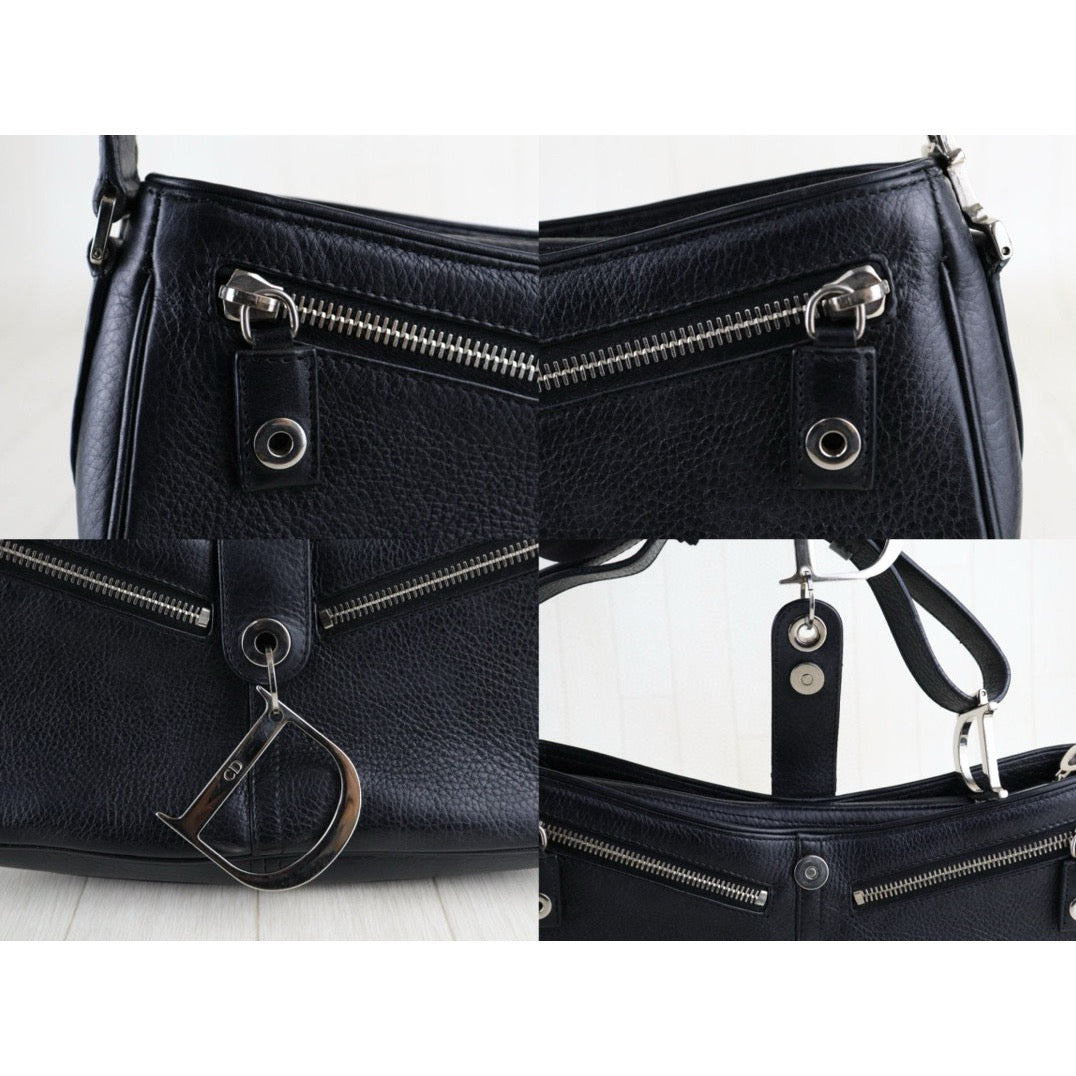 Very Good ( Rank A)｜ Dior D logo Calf Skin Shoulder Bag Black ｜S24120801