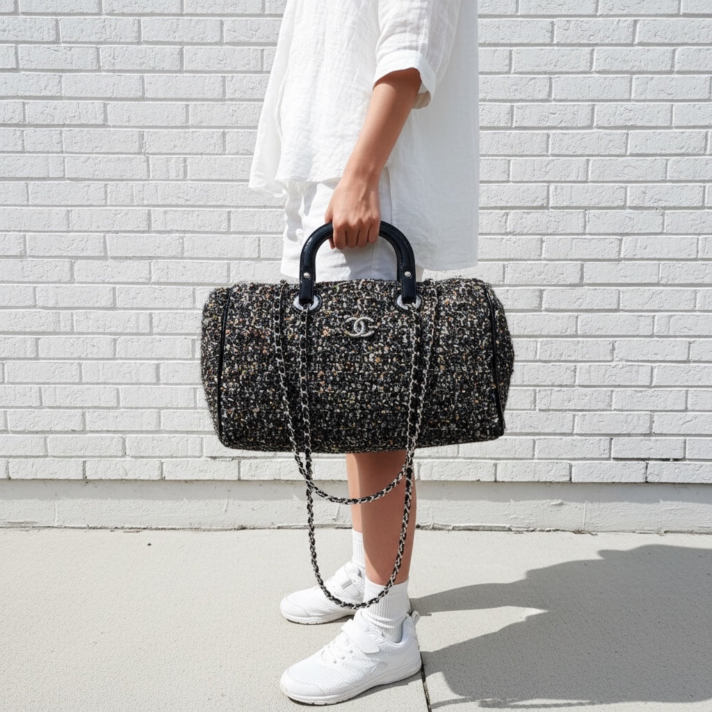 Include Entrupy Certificate of Authenticity｜Good ( Rank AB) ｜ CHANEL  Woolen Matrasse Chain 2 Way ToteBag Shoulder Bag Black Made In 2009-2010Year ｜A26042106