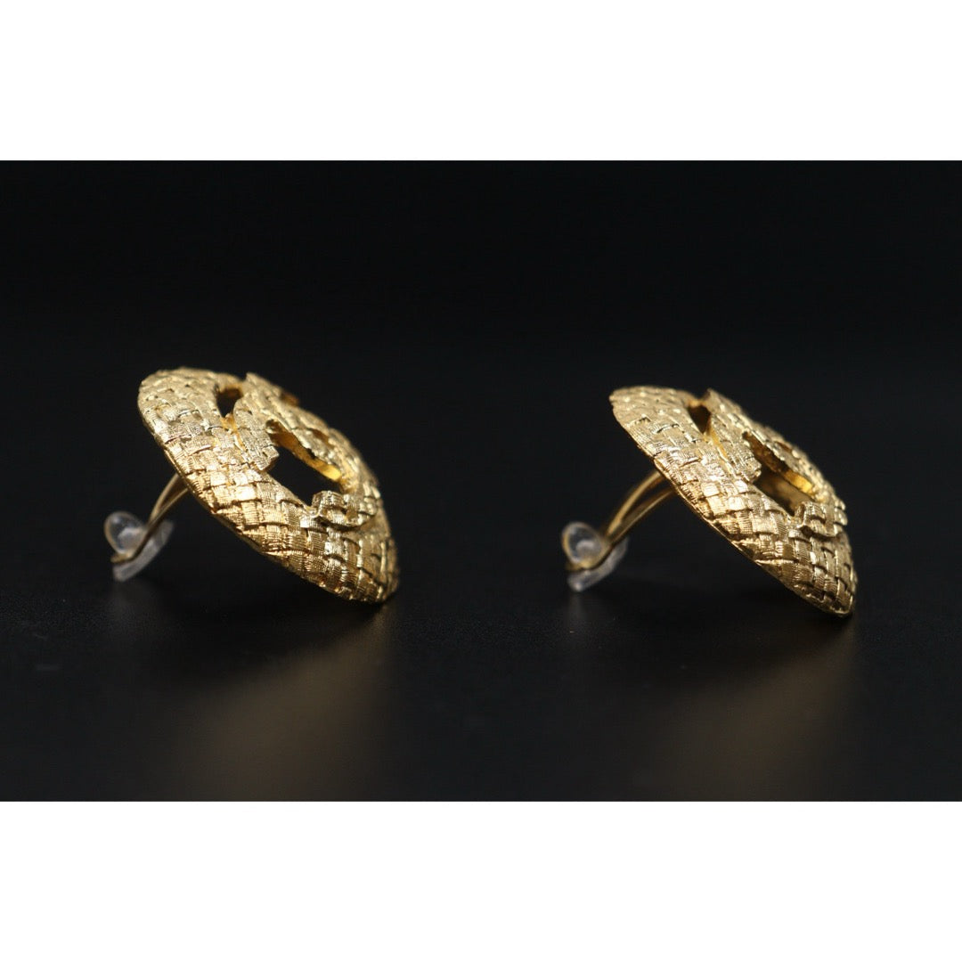 Very Good ( Rank A) ｜ CHANEL Coco Mark  Weave Gold Earrings Made In 1992Year GM｜25122306
