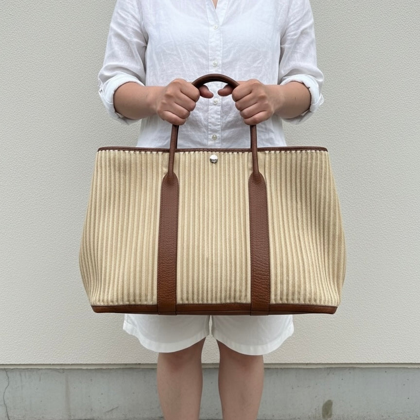 Include Entrupy Certificate of Authenticity｜Good ( Rank AB)｜ HERMES  Garden PartyGM 45  Handbag □L Stamp Beige Made In 2008 Year｜S26063002
