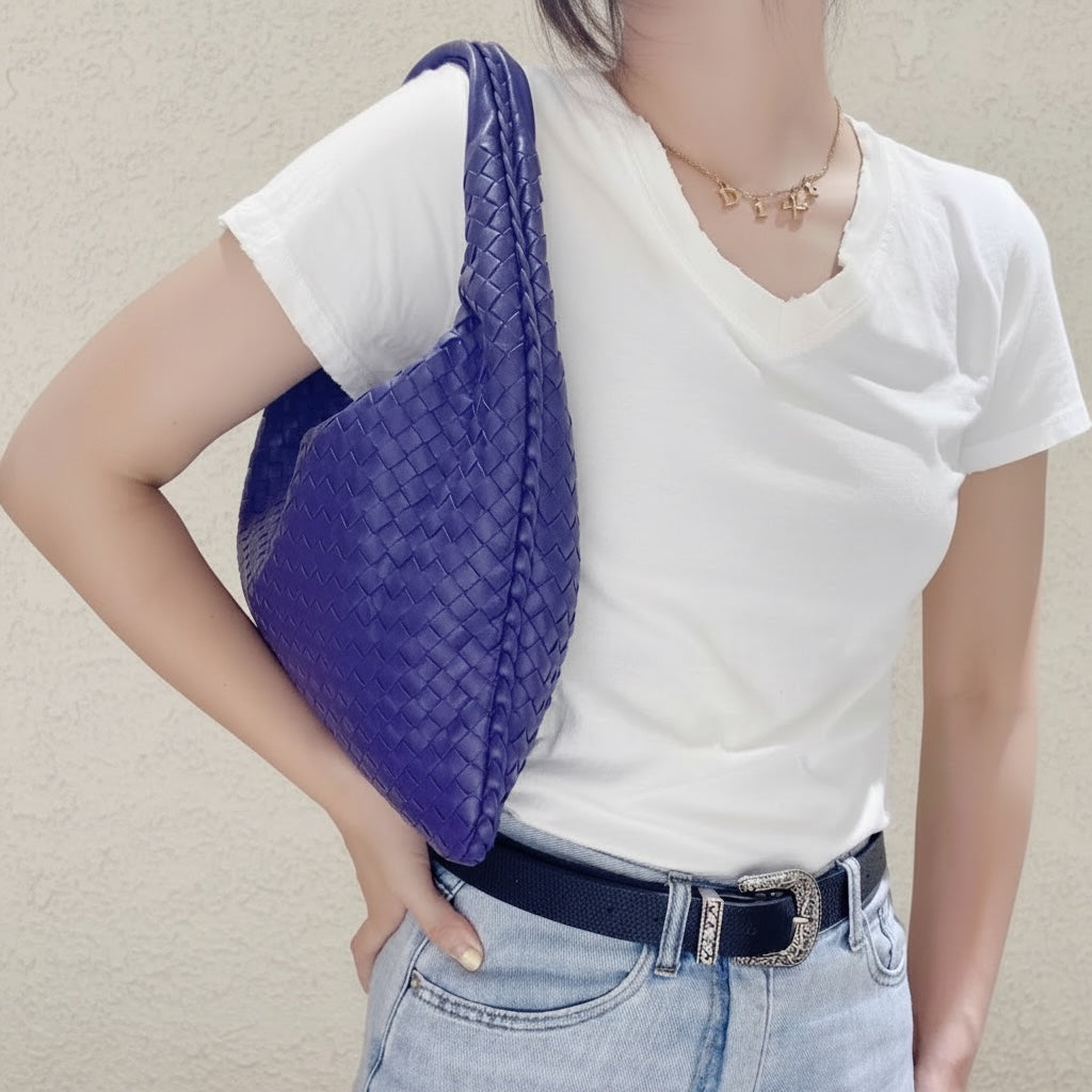 Include Entrupy Certificate of Authenticity｜Very Good ( Rank A)｜ Bottega Veneta Lamb Skin Braid Shoulder Bag Dark Purple｜S26041304
