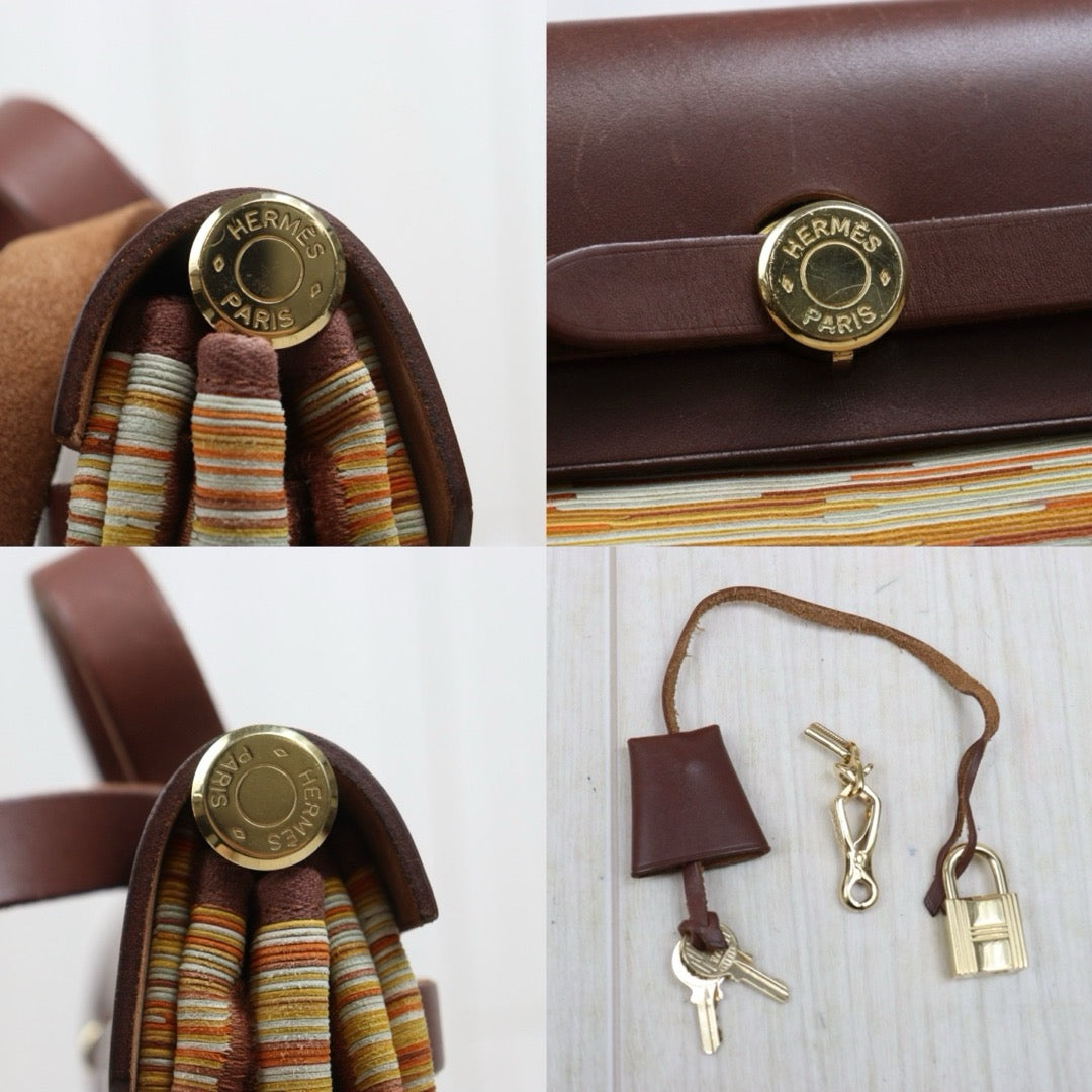 Include Entrupy Certificate of Authenticity｜Good ( Rank AB)｜ HERMES Vibrato and Leather Herbag PM □F Shoulder Bag  Made In 2002Year｜26051310