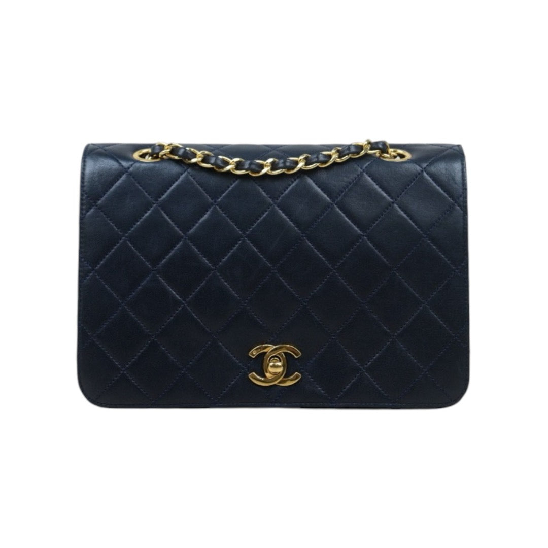 Good ( Rank AB)｜ CHANEL Matrasse Lamb Skin Chain Bag Blue Made in 1986-1988 Year｜P24120208
