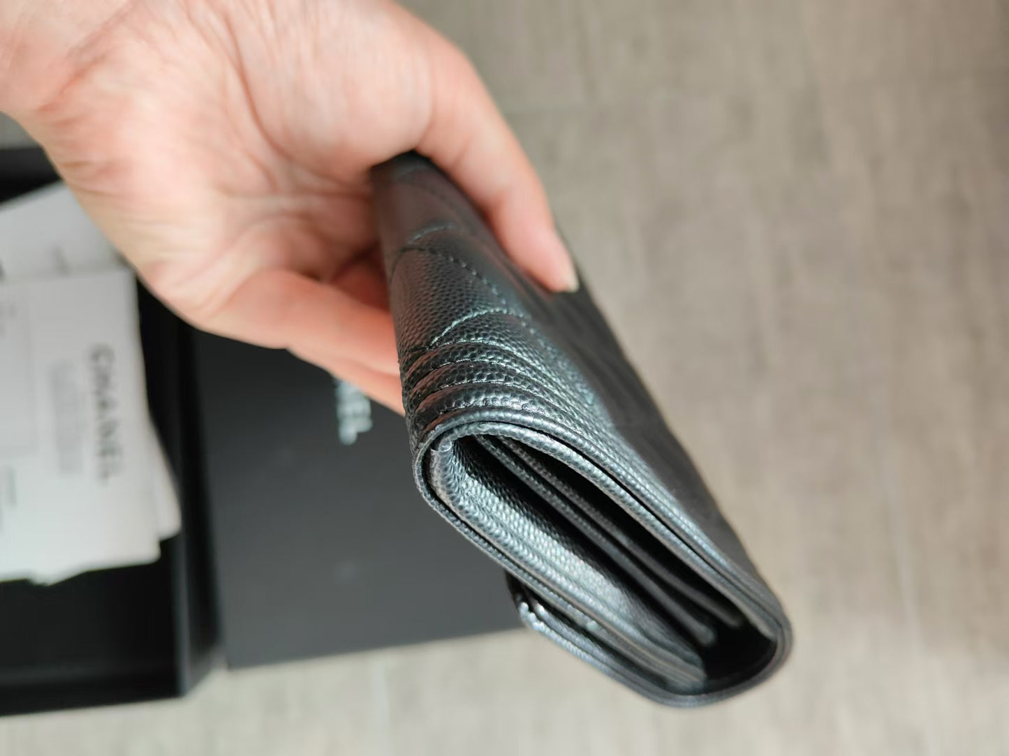 CHANEL Leboy Caviar Skin Black Long Wallet with entrupy