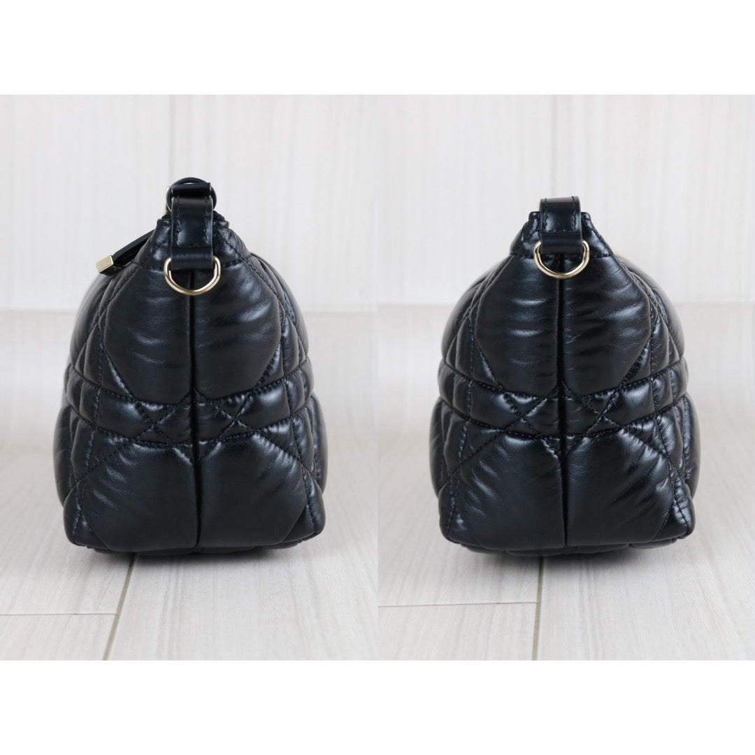 Include Entrupy Certificate of Authenticity｜Very Good ( Rank A) ｜  Dior Lady Dior Lamb Skin Monad Bag In Cannage Pattern Handbag  Black ｜S26070302