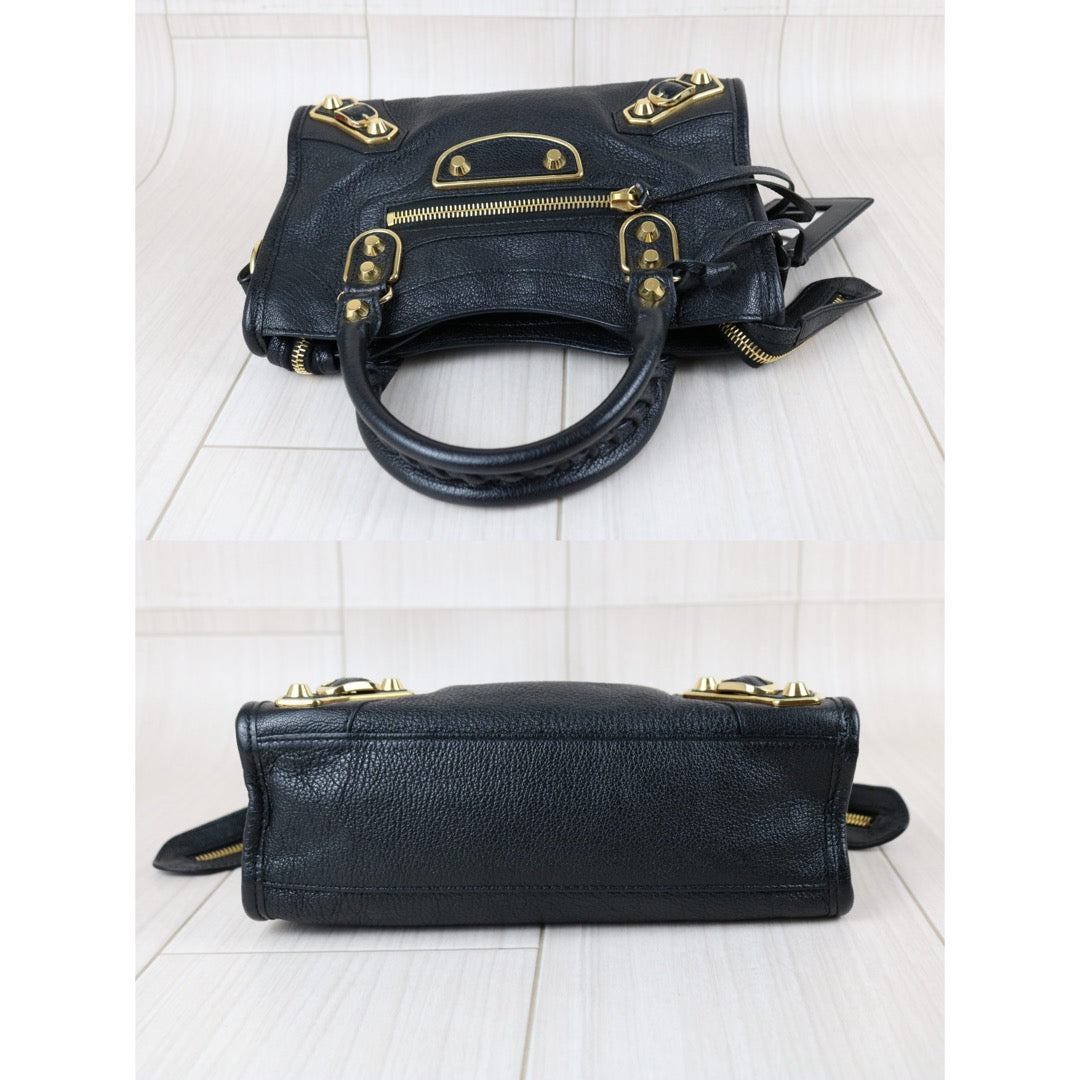 Include Entrupy Certificate of Authenticity｜Very Good ( Rank A)｜Balenciaga Goatskin  Edge Classic City  Black HandBag Shoulder Bag ｜S26041305