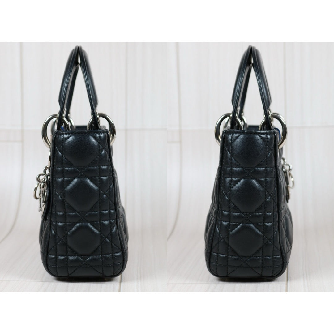 Rank A ｜  Dior Mini Lady Dior Lamb Skin 2WAY Shoulder Bag Handbag Black  ｜S24042902