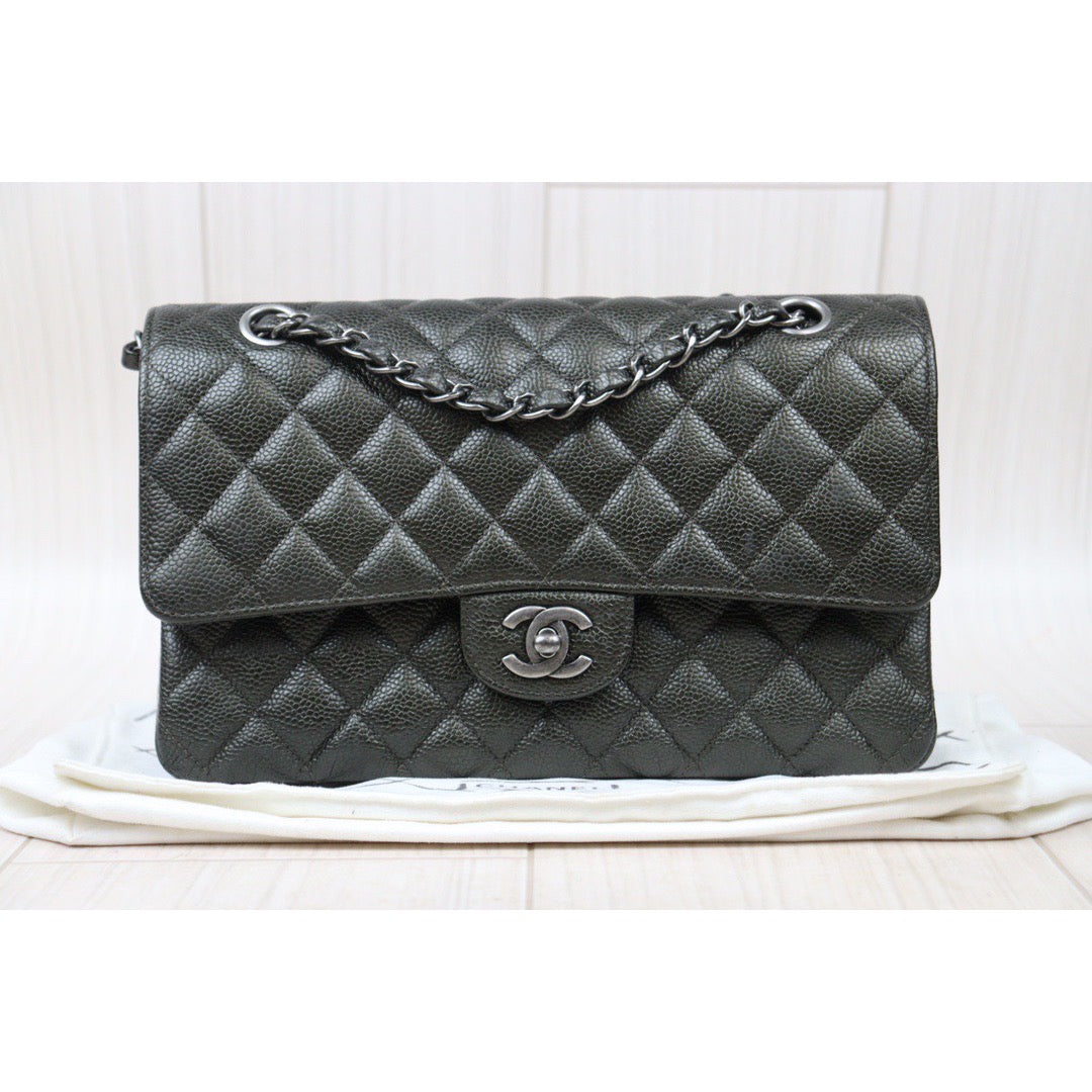 Rank A｜ CHANEL Limit Color Charcoal Grey Caviar Skin Matrasse Double Flap 25 Shoulder Bag Made In 2018 Year  ｜S24061728