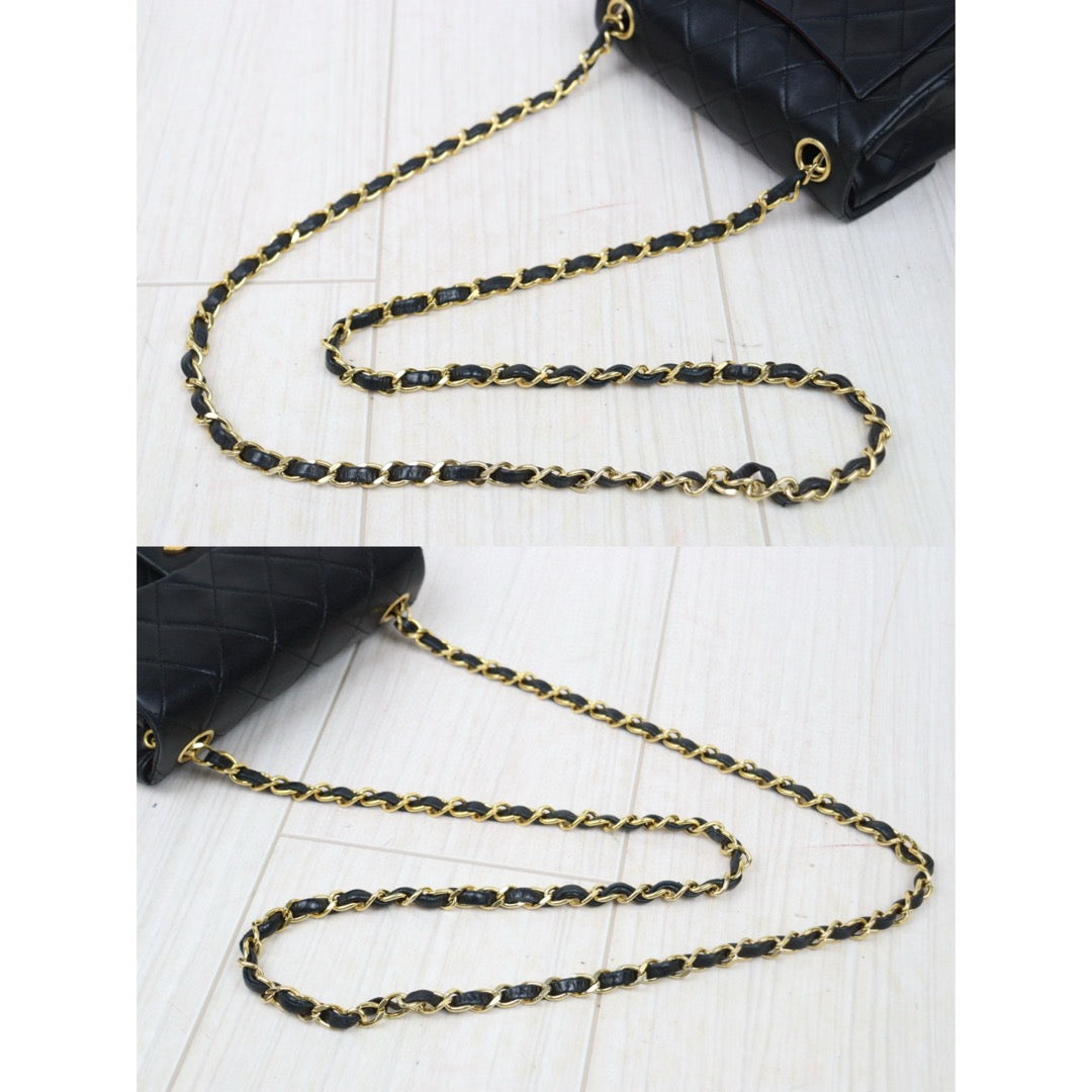 Good ( Rank AB)｜ CHANEL Lanbskin Square 17 Pearl  Shoulder Bag Black Made In 1991～1994 Year ｜25013118