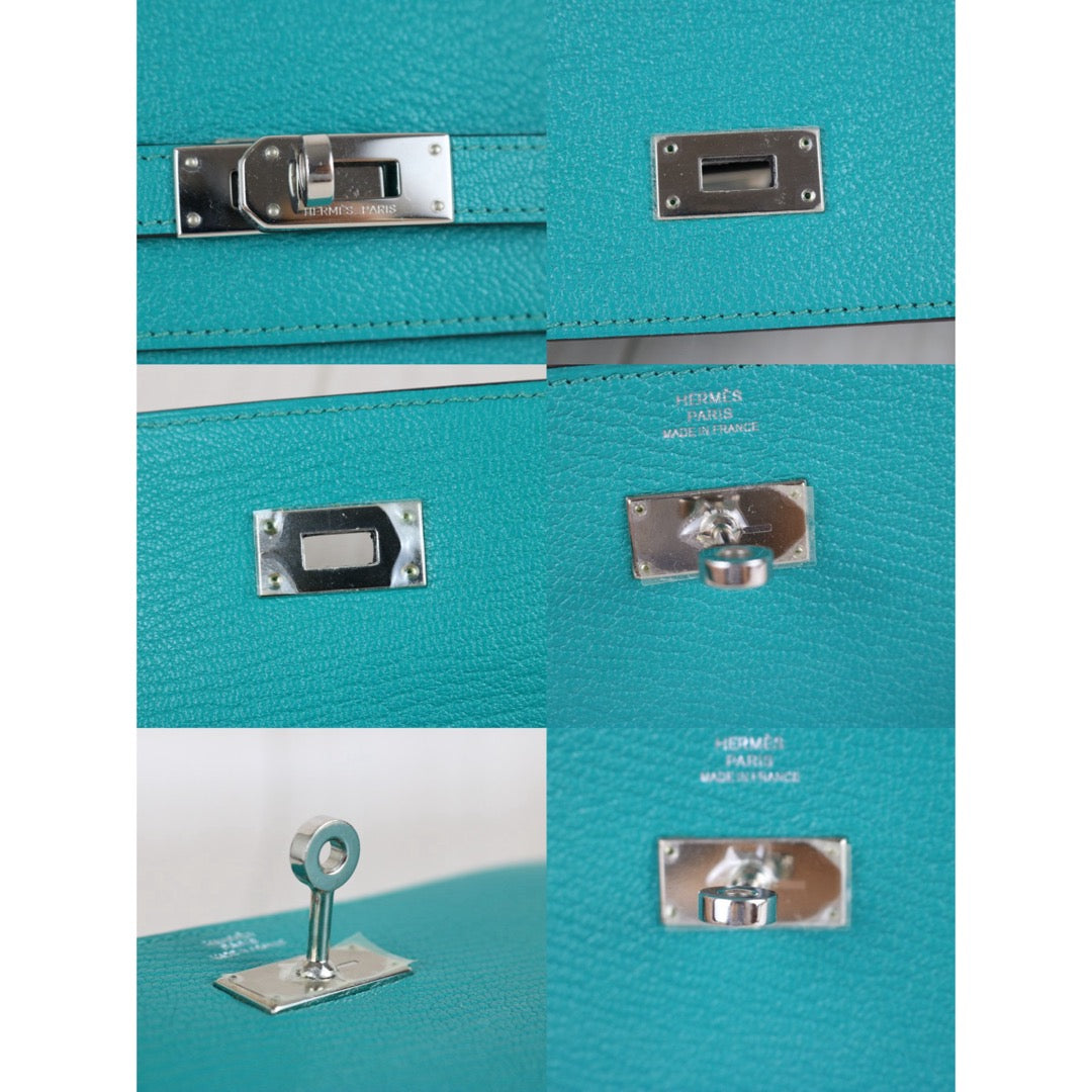 Include Entrupy Certificate of Authenticity｜Very Good ( Rank A)｜ HERMES Goatskin Kelly Long Wallet Vert Vertigo Paon X Stamp Made In 2016Year｜W26071704