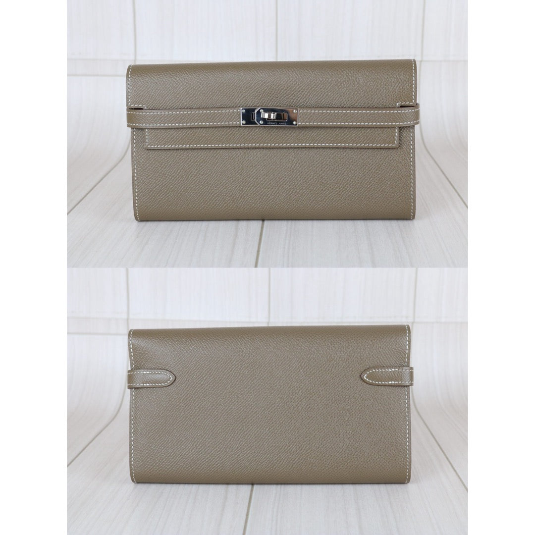 Very Good ( Rank A)｜ HERMES Epsom Kelly Wallet Etoupe Gray □X Stamp Made In 2016Year｜X25110337