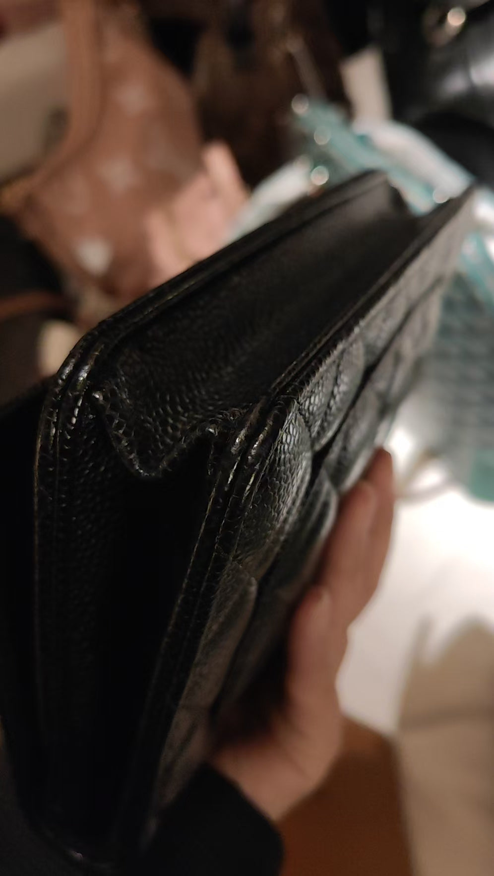 CHANEL Matelasse Caviar Skin Chain Wallet Black Silver Hardware Made in 2021-2022 Year