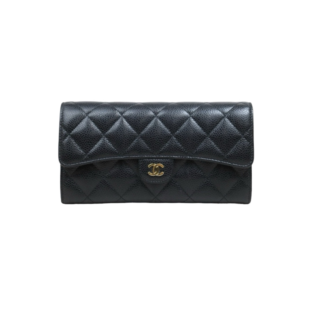 Include Entrupy Certificate of Authenticity｜Good ( Rank AB) ｜CHANEL Caviar Skin Black Long Wallet Made In 2019-2020Year｜26052805