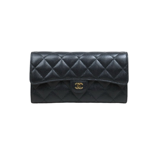 Include Entrupy Certificate of Authenticity｜Good ( Rank AB) ｜CHANEL Caviar Skin Black Long Wallet Made In 2019-2020Year｜26052805