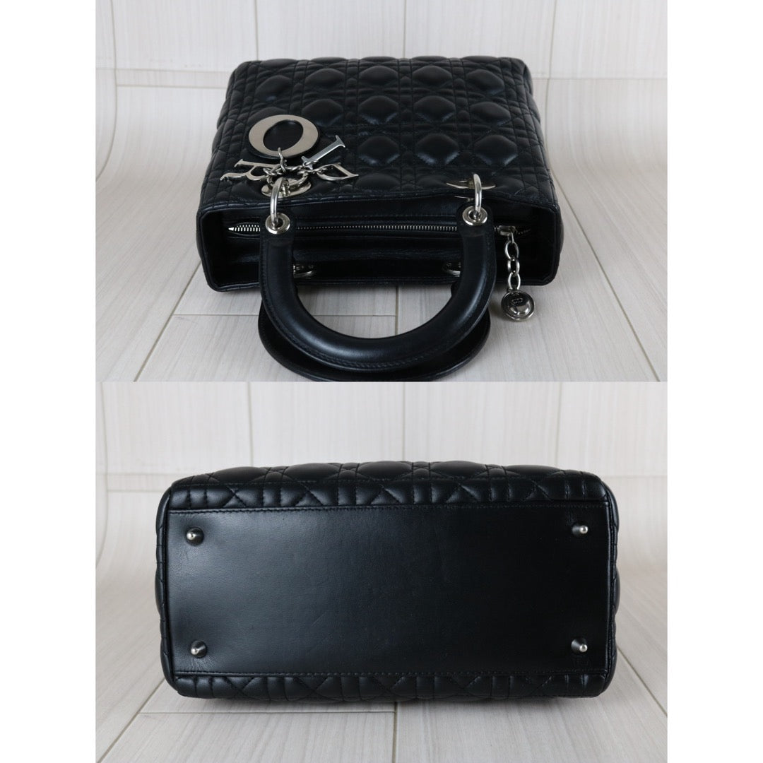 Very Good ( Rank A) ｜  Dior Lady Dior Lamb Skin 2WAY Handbag Shoulder Bag  Black  ｜S25121402