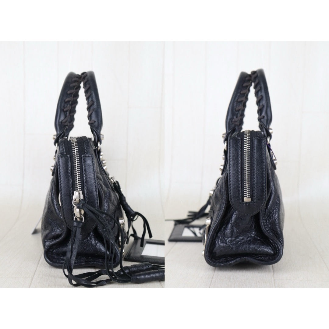 Include Entrupy Certificate of Authenticity｜Good ( Rank AB)｜Balenciaga Oiled Leather Gaint Classic mini city Handbag Shoulder Bag Black｜S26060115
