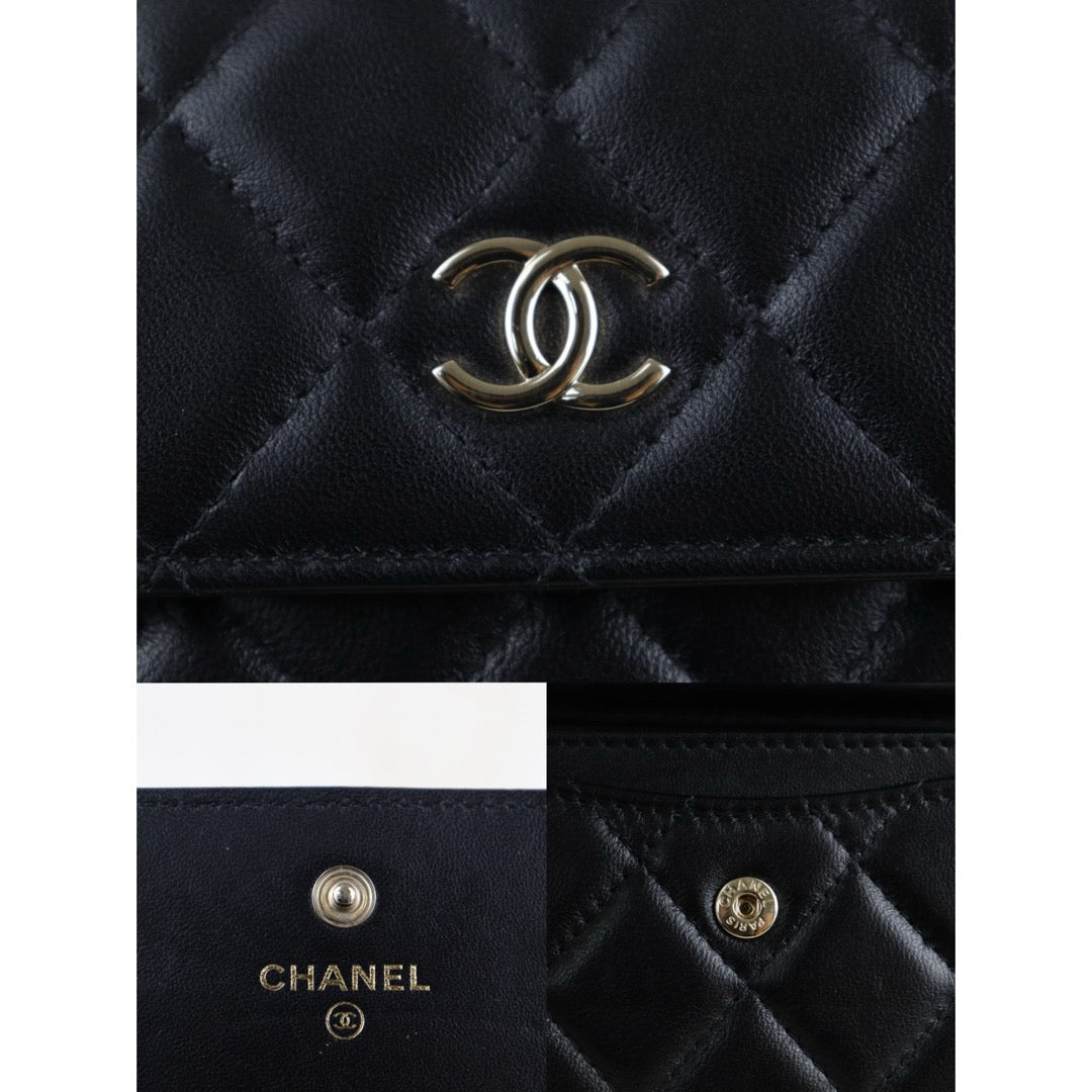 Include Entrupy Certificate of Authenticity｜Very Good ( Rank A)｜ CHANEL Coco Mark Lambskin Matrasse Bow Chain Mini WOC Black Made In 2021-2022Year｜S26052509