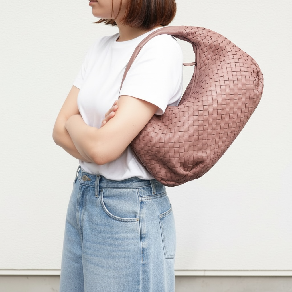 Include Entrupy Certificate of Authenticity｜Very Good ( Rank A)｜ Bottega Veneta Lamb Skin Braid Shoulder Bag Rose Cameo Brown｜S26032104