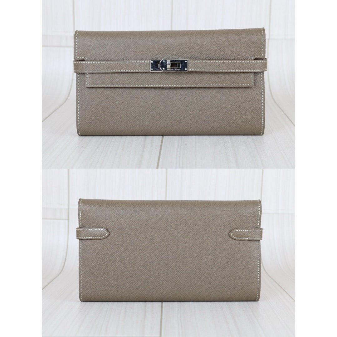 Very Good ( Rank A)｜ HERMES Epsom Kelly Wallet Gray □R Stamp Made In 2014 Year｜W25060311